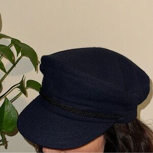 Lord & Taylor Blue Beret Conductor News Boy Visor Skipper Cap Wool Blend Hat